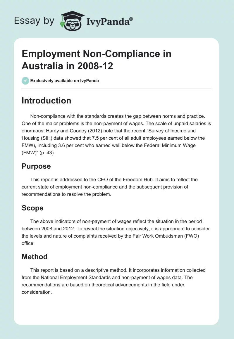Employment Non-Compliance in Australia in 2008-12. Page 1