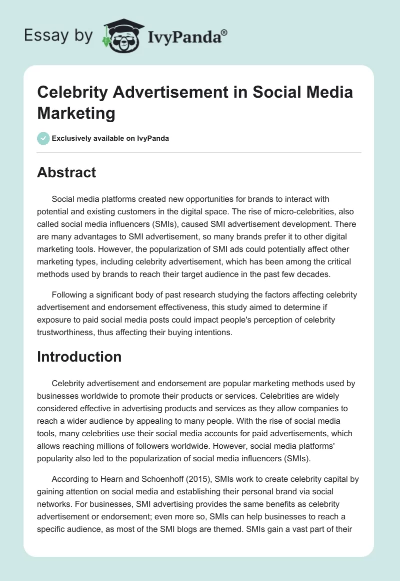 Celebrity Advertisement in Social Media Marketing. Page 1