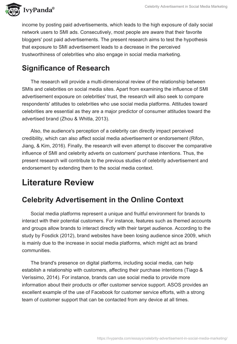 Celebrity Advertisement in Social Media Marketing. Page 2