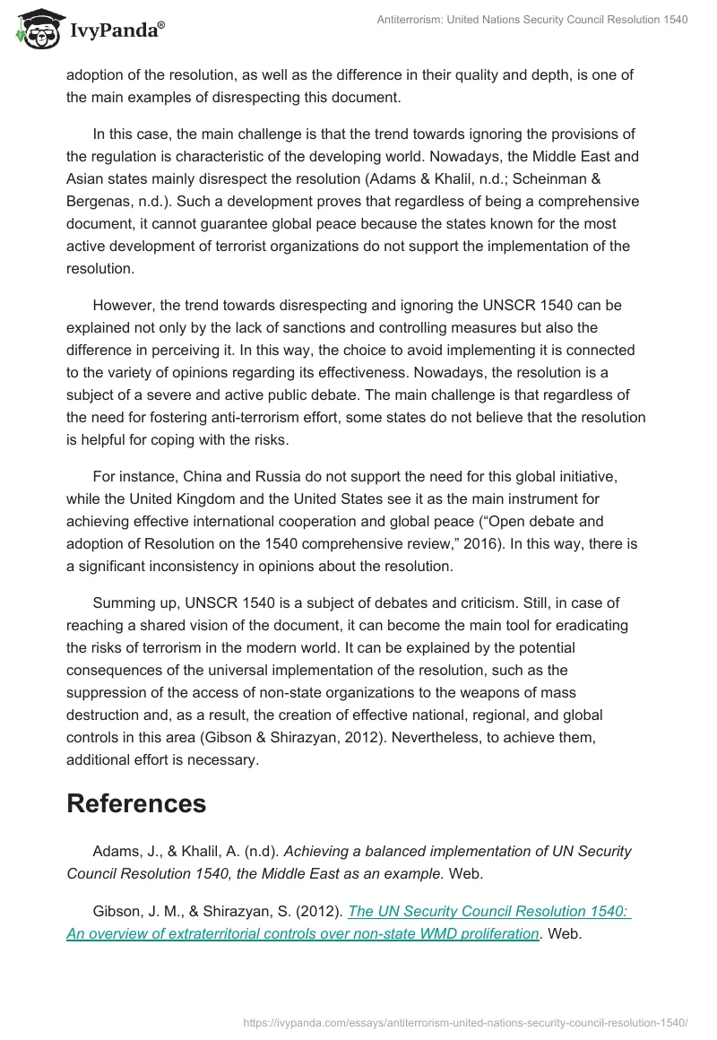 Antiterrorism: United Nations Security Council Resolution 1540. Page 3