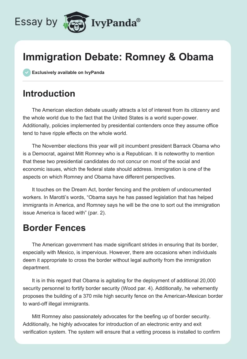 Immigration Debate: Romney & Obama. Page 1