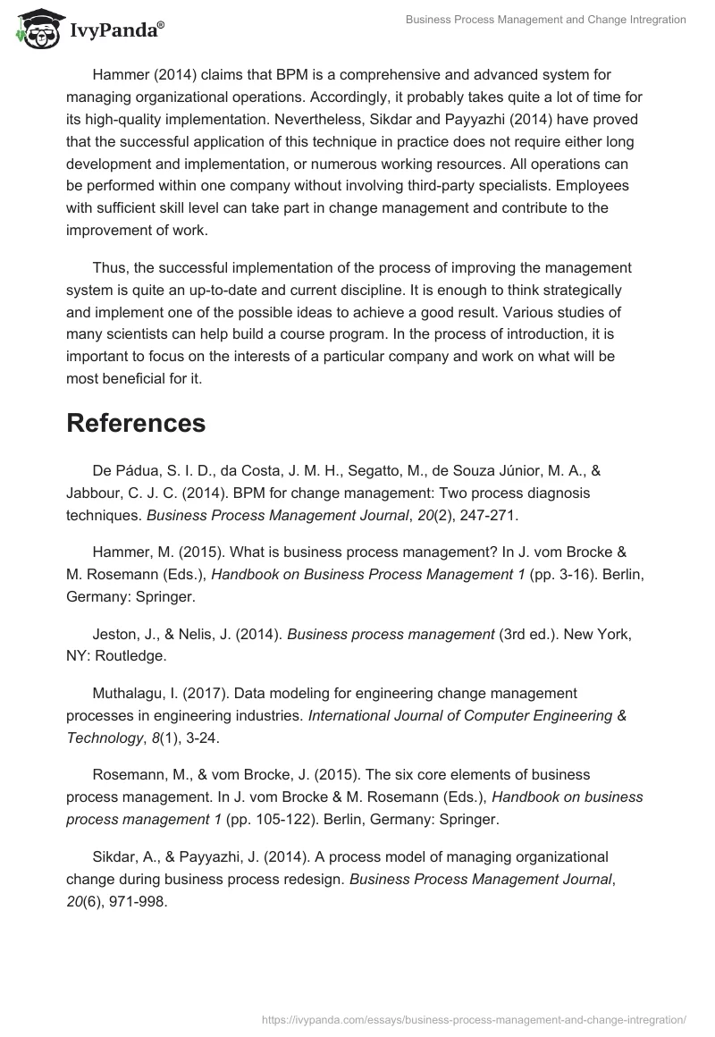 Business Process Management and Change Intregration. Page 3