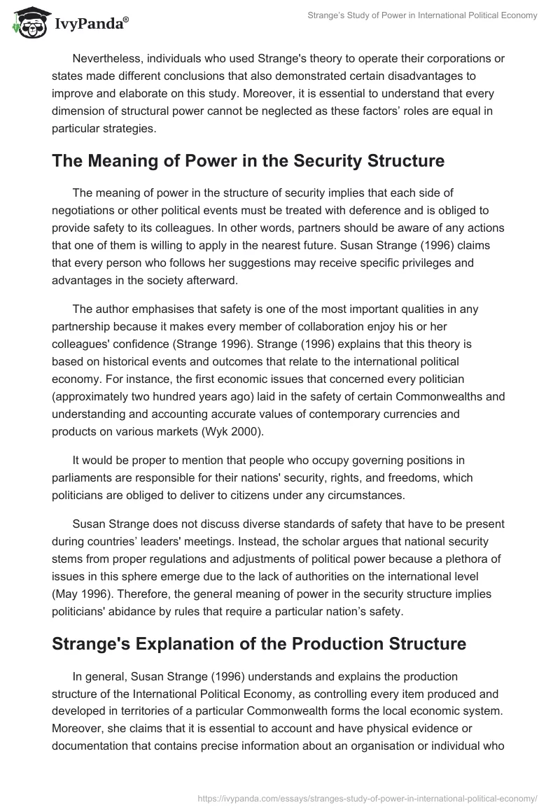 Strange’s Study of Power in International Political Economy. Page 2