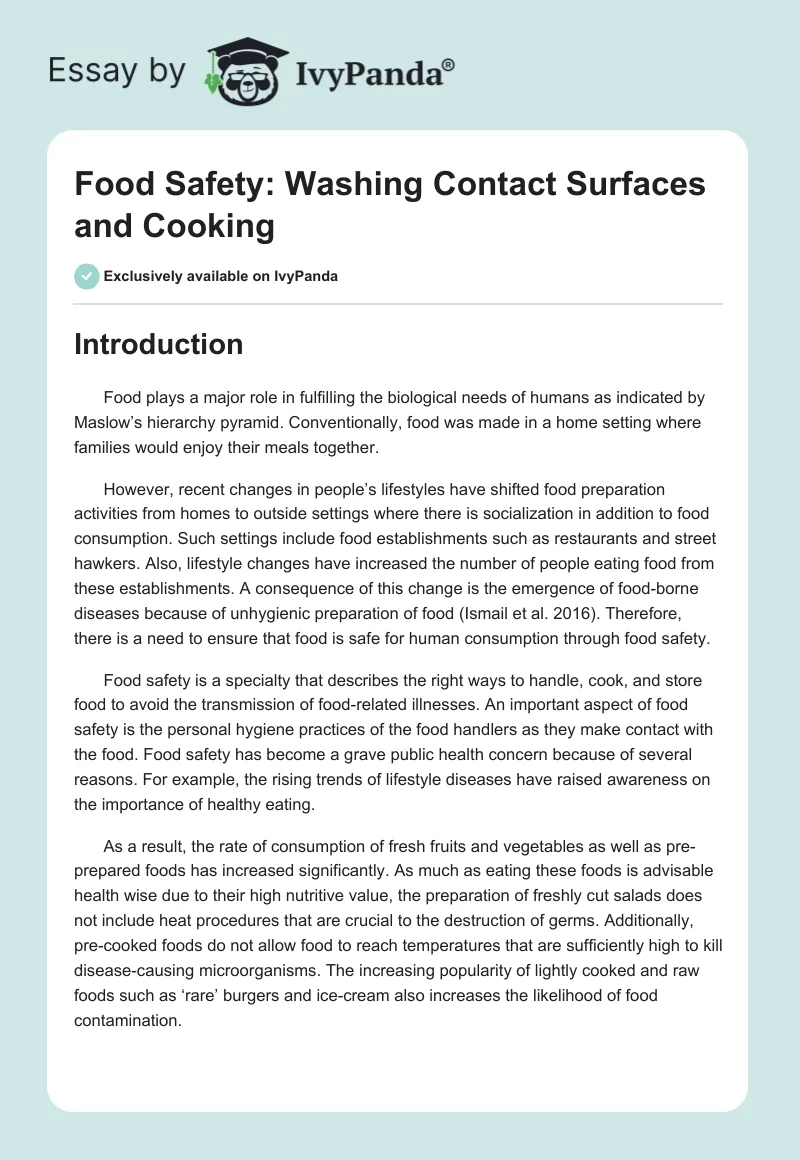 Food Safety: Washing Contact Surfaces and Cooking. Page 1