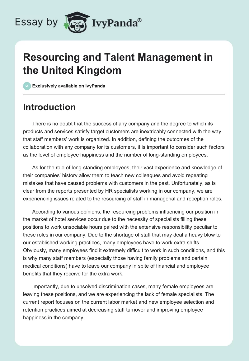 Resourcing and Talent Management in the United Kingdom. Page 1