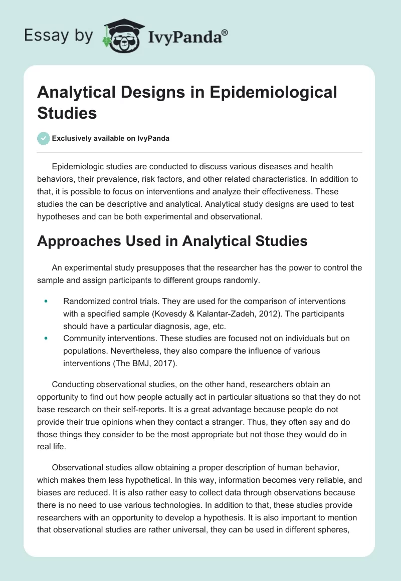 Analytical Designs in Epidemiological Studies. Page 1