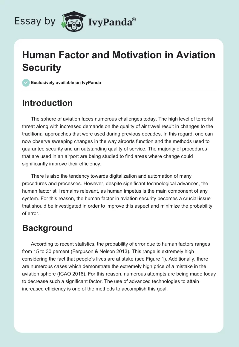 Human Factor and Motivation in Aviation Security. Page 1