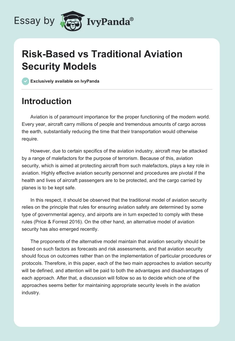 Risk-Based vs. Traditional Aviation Security Models. Page 1