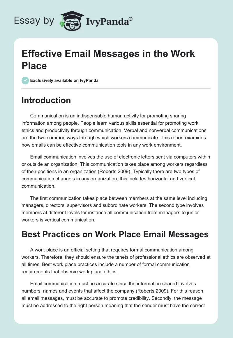 Effective Email Messages in the Work Place. Page 1