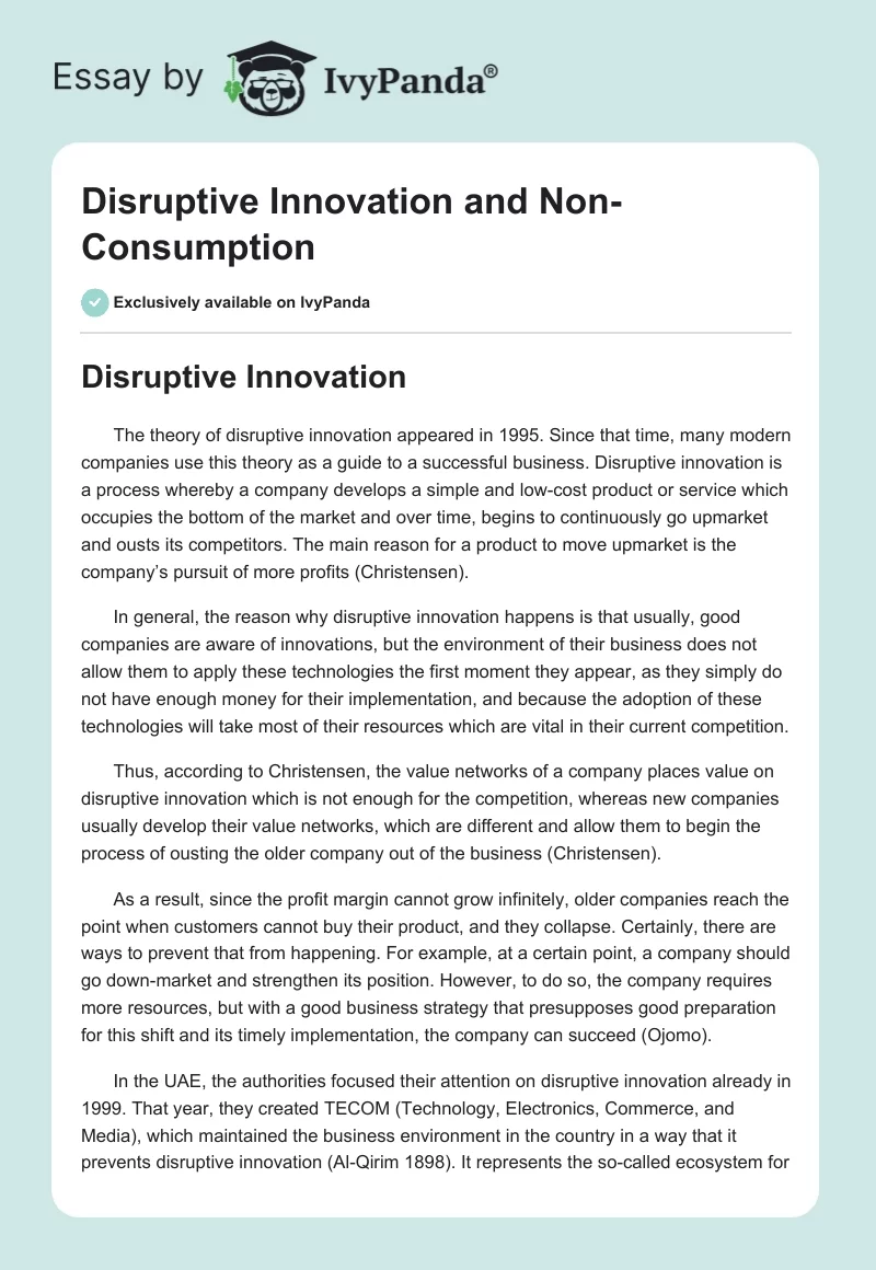 Disruptive Innovation and Non-Consumption. Page 1