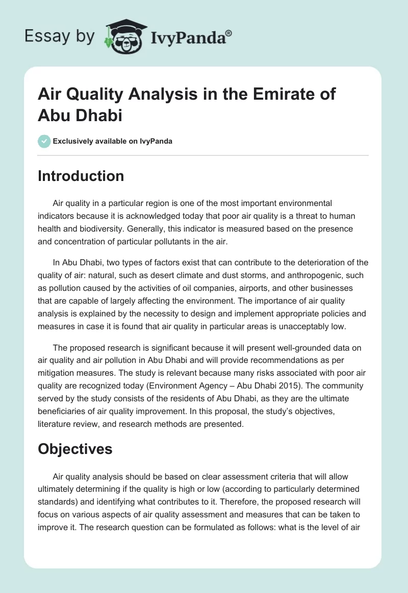 Air Quality Analysis in the Emirate of Abu Dhabi. Page 1