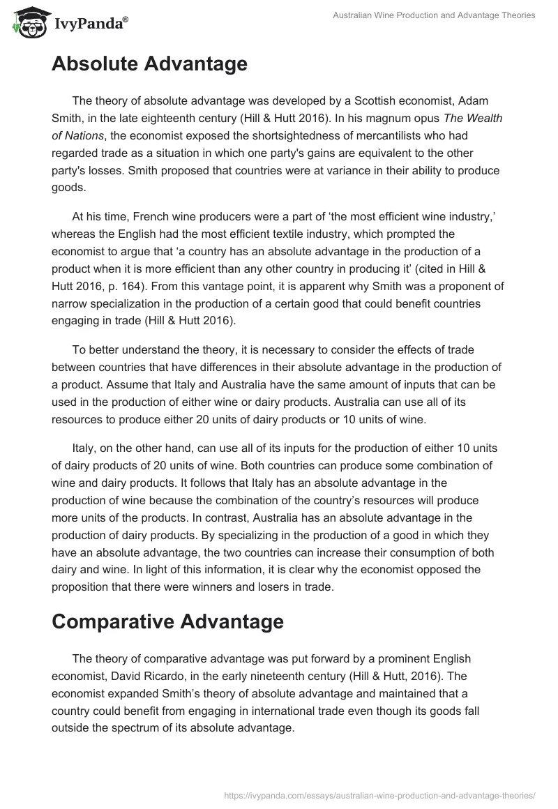 Australian Wine Production and Advantage Theories. Page 2