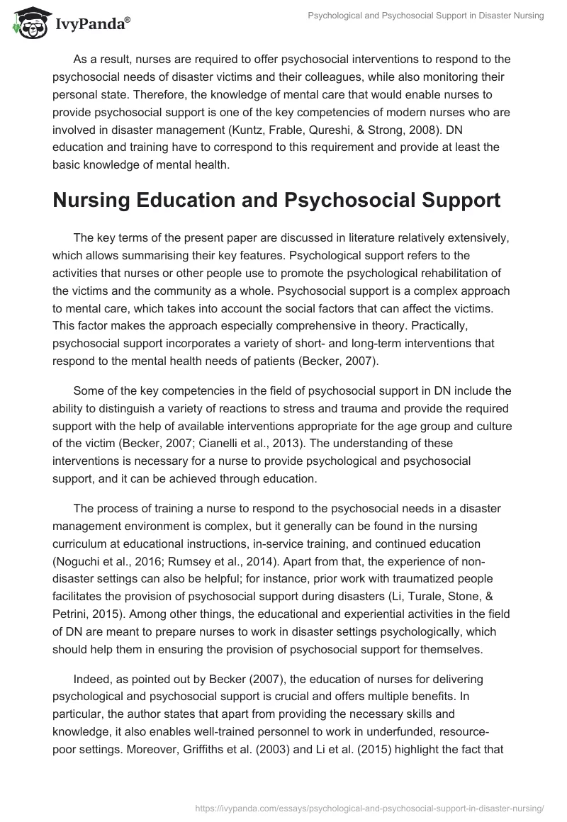 Psychological and Psychosocial Support in Disaster Nursing. Page 2