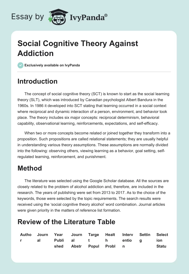 Social Cognitive Theory Against Addiction. Page 1