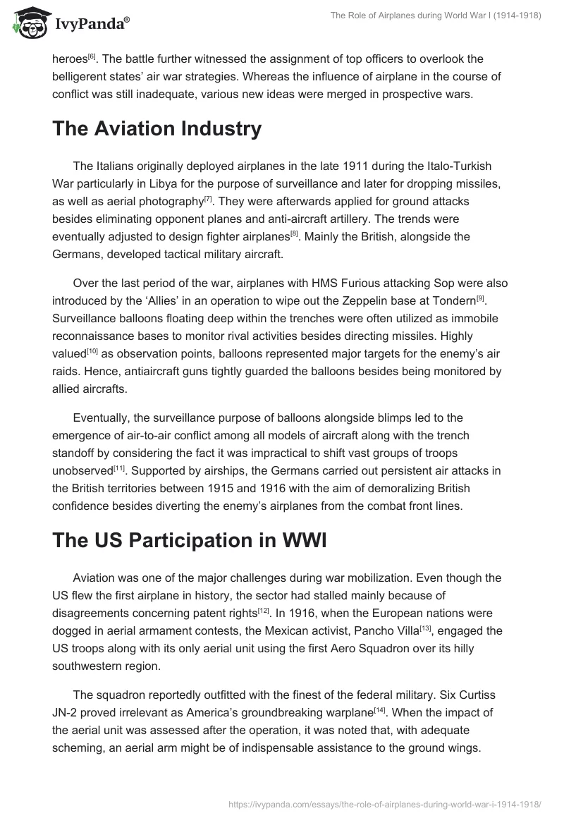 The Role of Airplanes During World War I (1914-1918). Page 2
