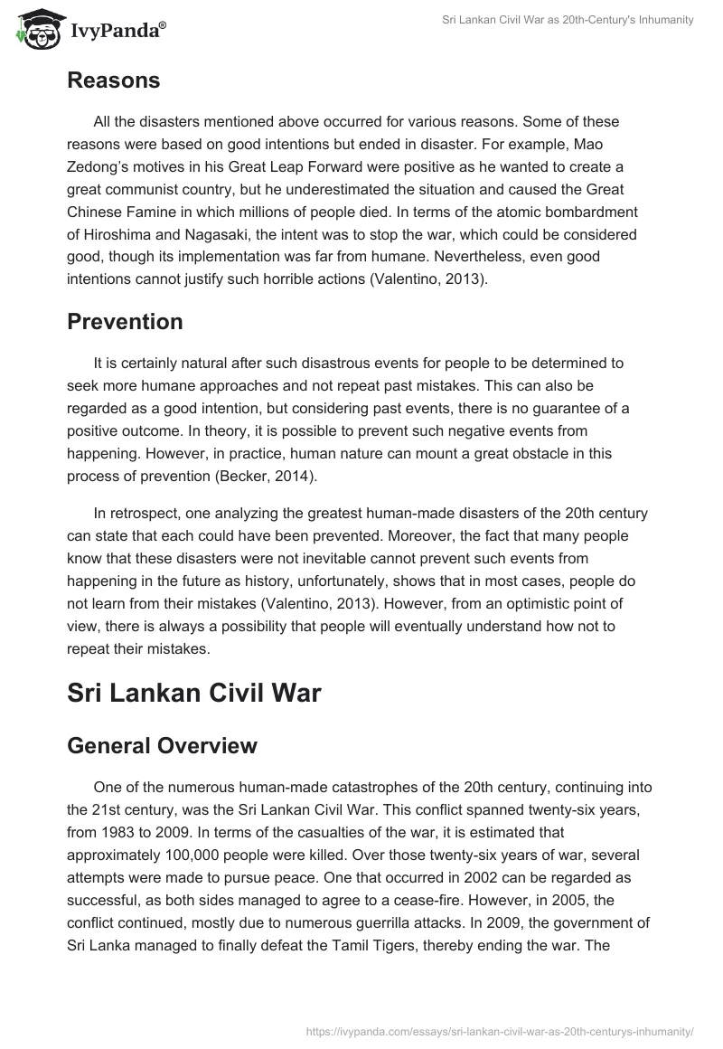 Sri Lankan Civil War as 20th-Century's Inhumanity. Page 2