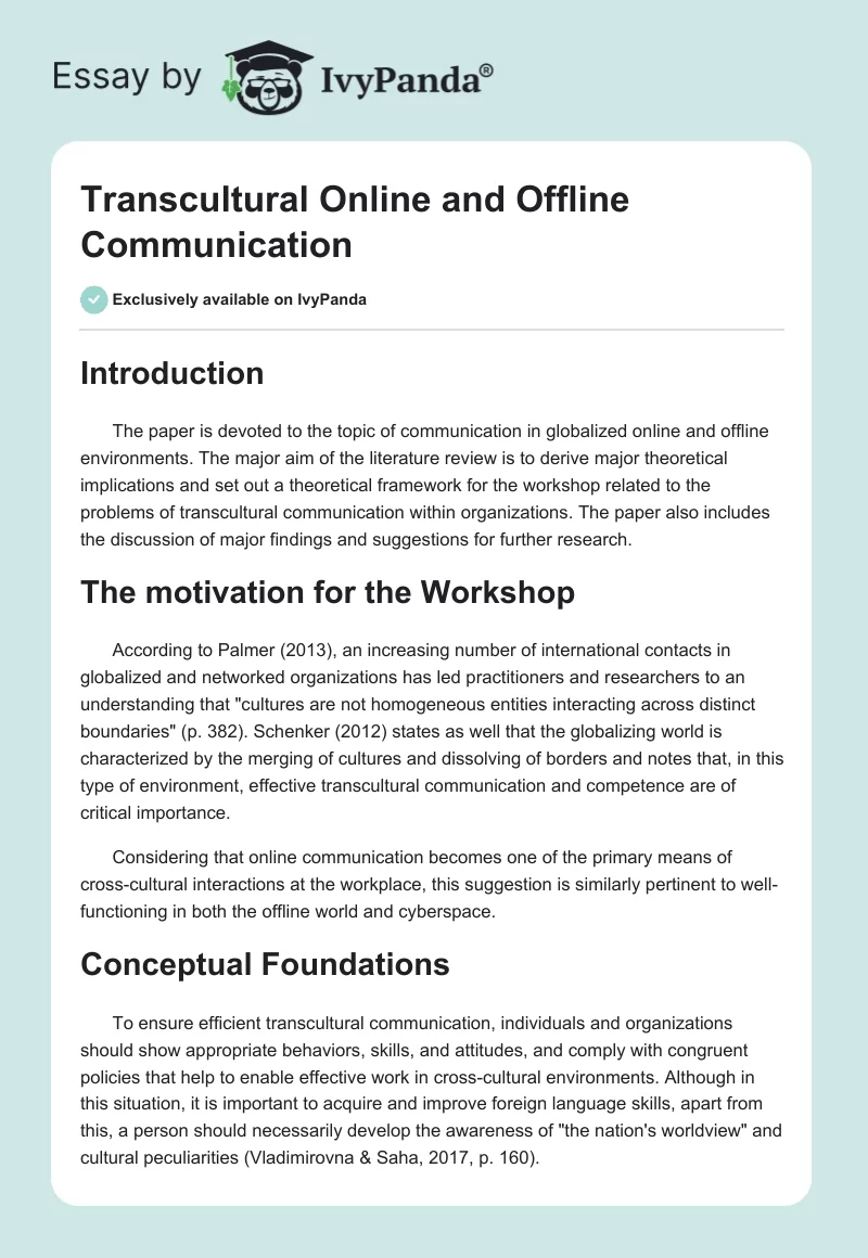 Transcultural Online and Offline Communication. Page 1