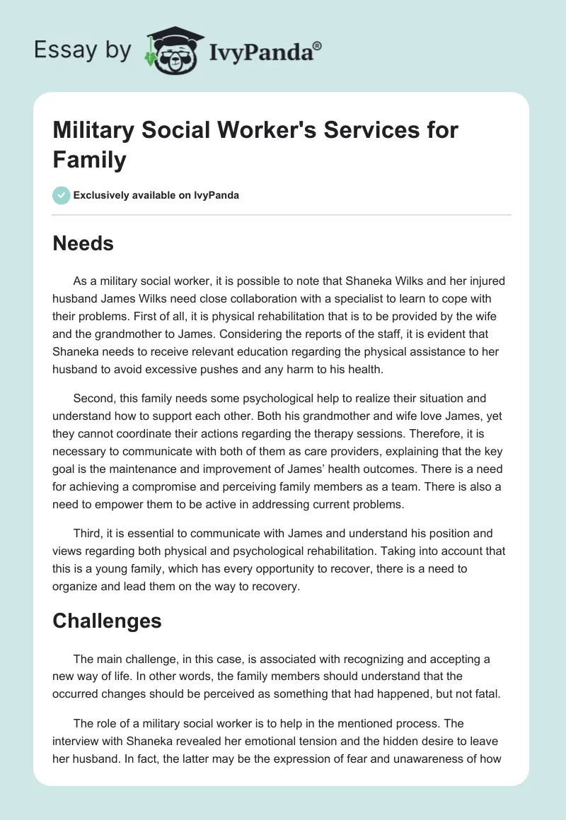 Military Social Worker's Services for Family. Page 1