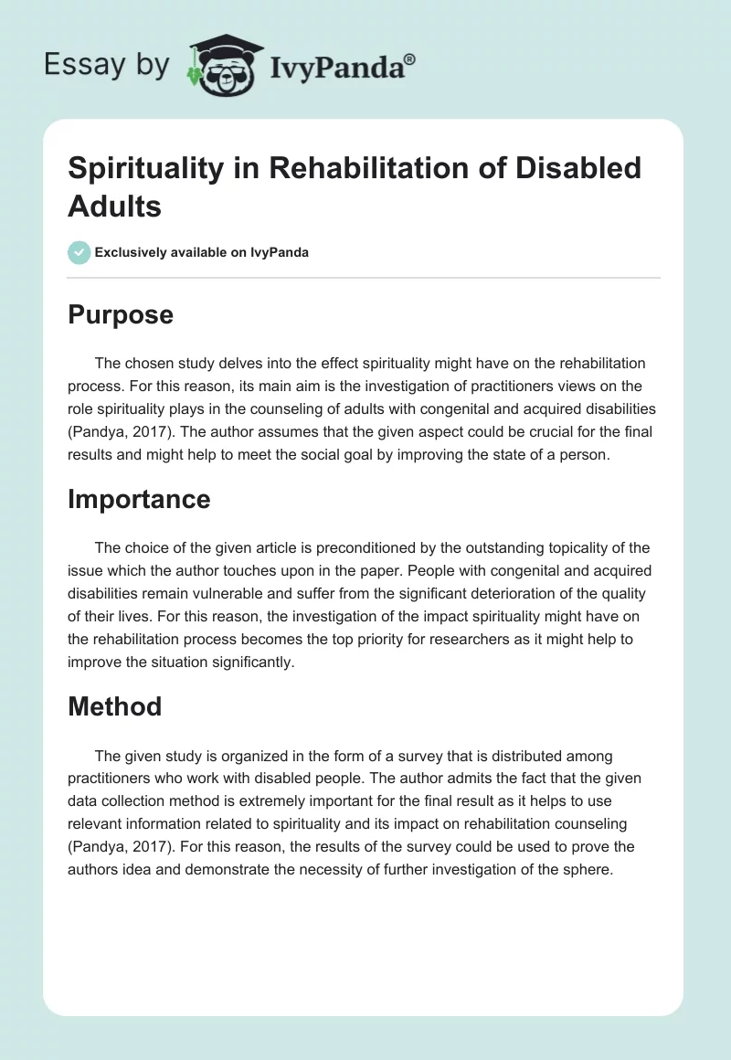 Spirituality in Rehabilitation of Disabled Adults. Page 1