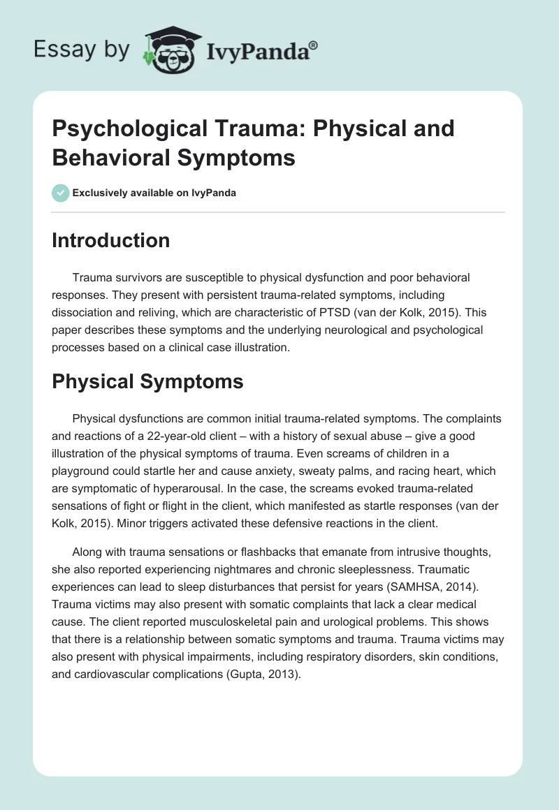 Psychological Trauma: Physical and Behavioral Symptoms. Page 1