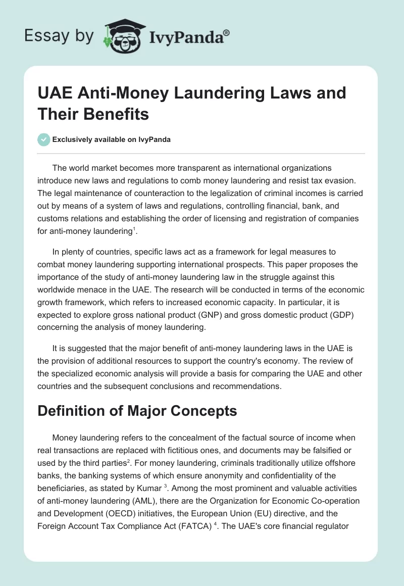 UAE Anti-Money Laundering Laws and Their Benefits. Page 1