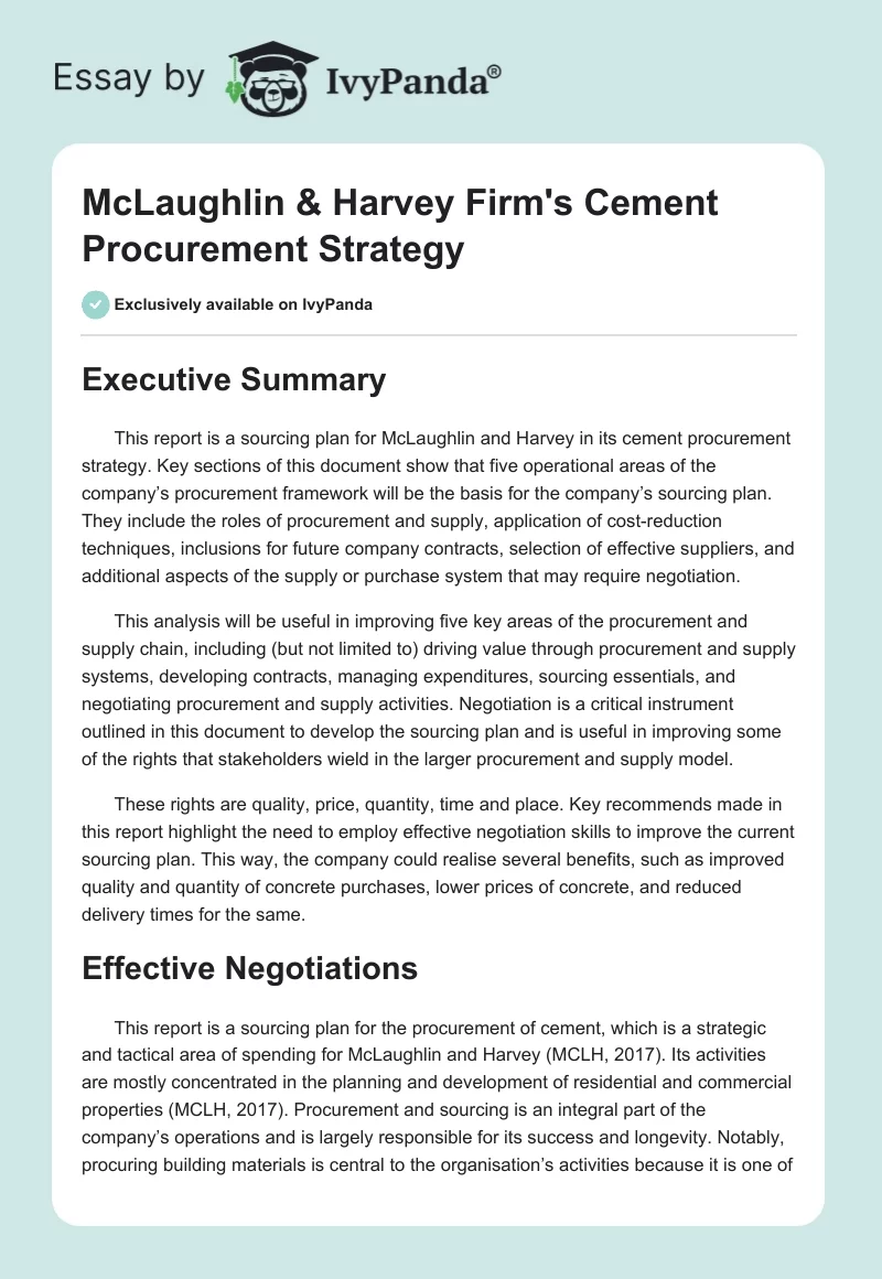 McLaughlin & Harvey Firm's Cement Procurement Strategy. Page 1