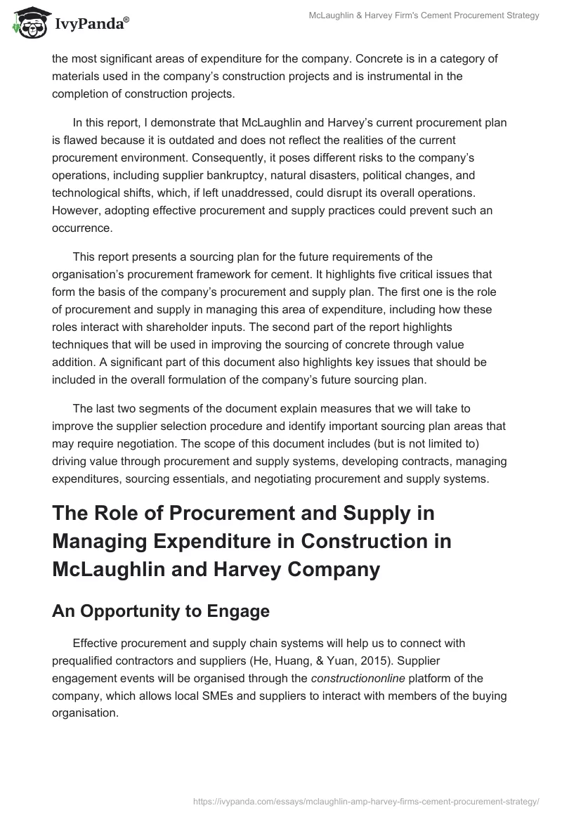 McLaughlin & Harvey Firm's Cement Procurement Strategy. Page 2