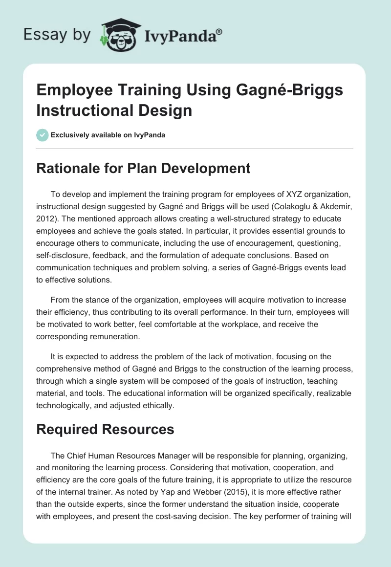 Employee Training Using Gagné-Briggs Instructional Design. Page 1