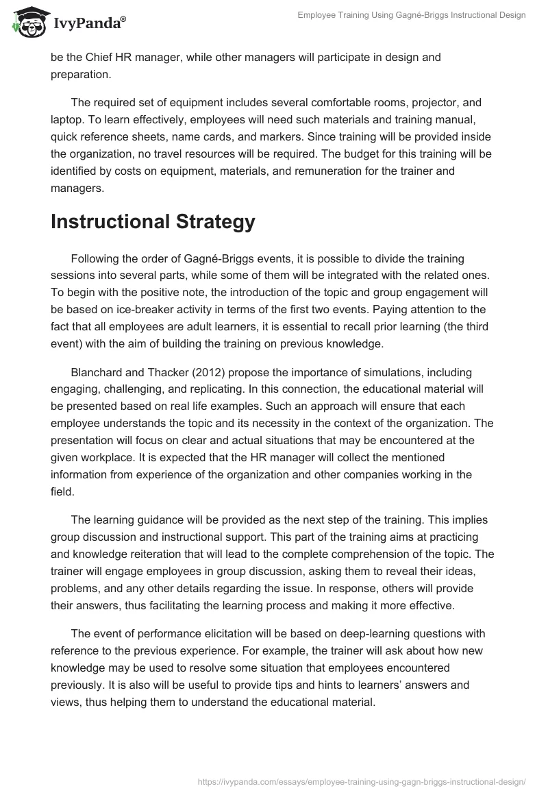 Employee Training Using Gagné-Briggs Instructional Design. Page 2