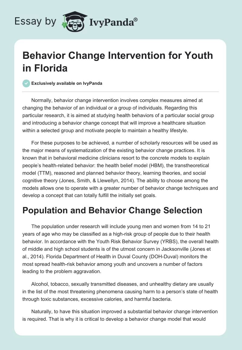 Behavior Change Intervention for Youth in Florida. Page 1