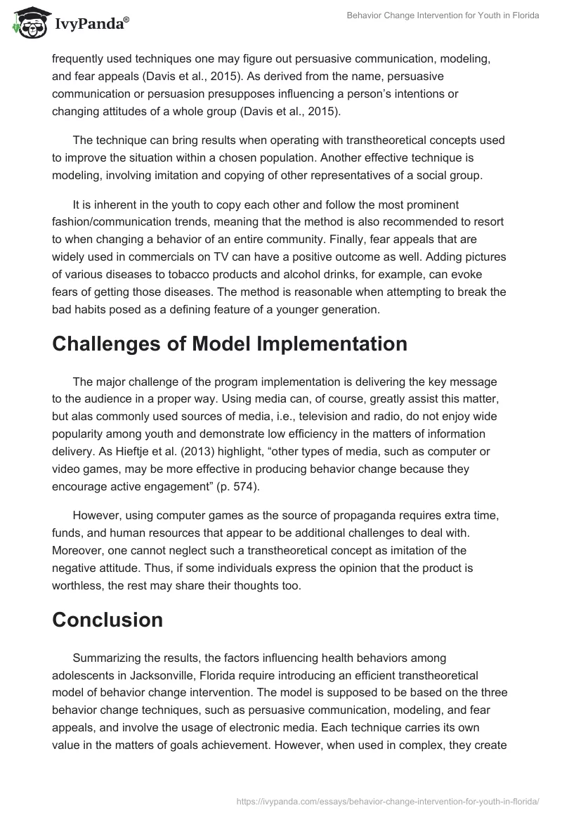 Behavior Change Intervention for Youth in Florida. Page 4