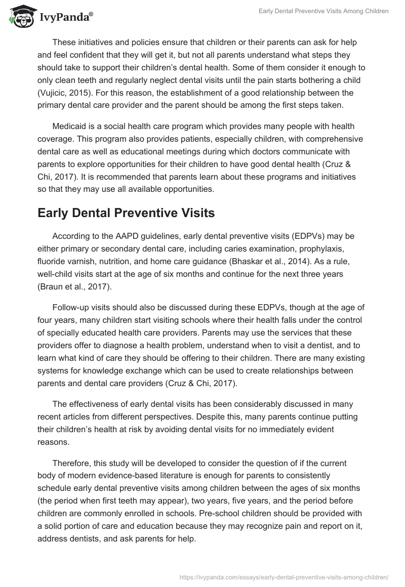 Early Dental Preventive Visits Among Children. Page 4