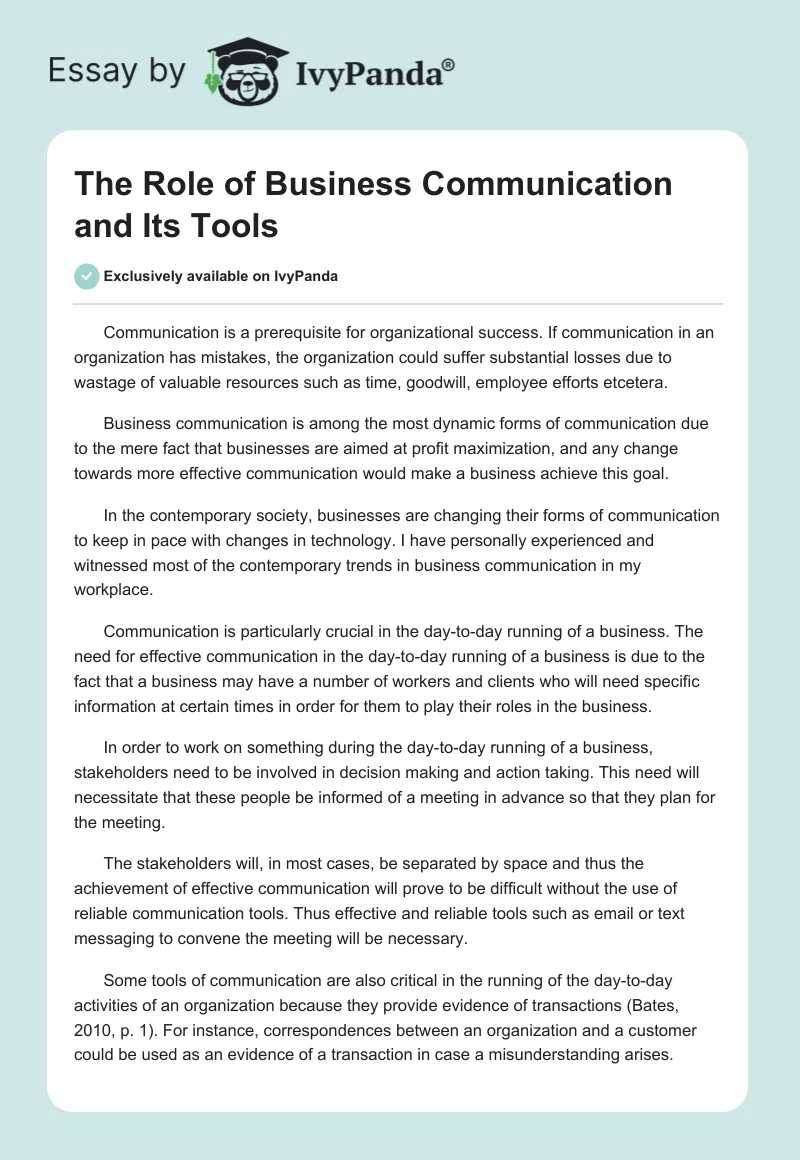 The Role of Business Communication and Its Tools. Page 1