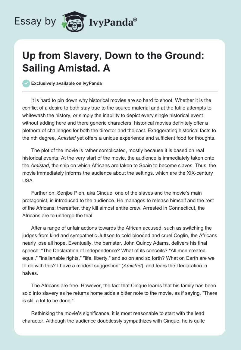 Up from Slavery, Down to the Ground: Sailing Amistad. A. Page 1