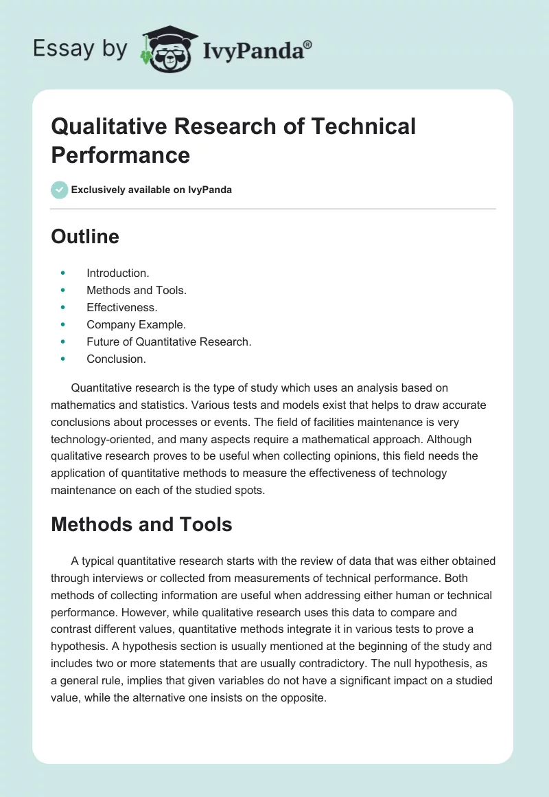 Qualitative Research of Technical Performance. Page 1