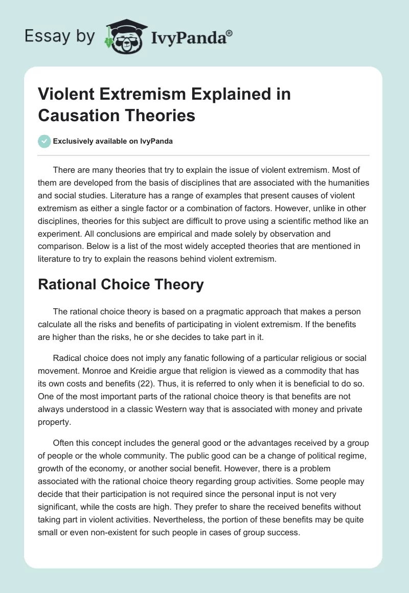 Violent Extremism Explained in Causation Theories. Page 1