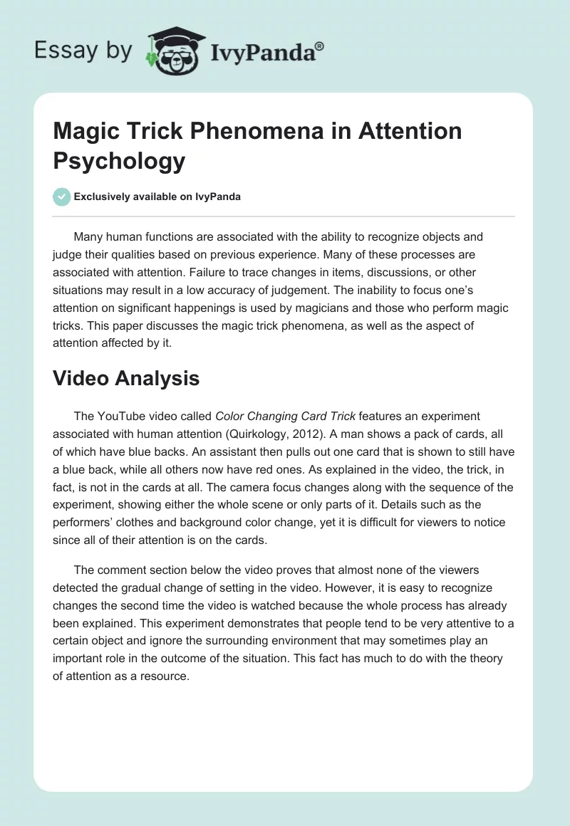 Magic Trick Phenomena in Attention Psychology. Page 1