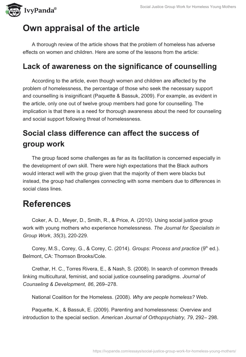 Social Justice Group Work for Homeless Young Mothers. Page 4