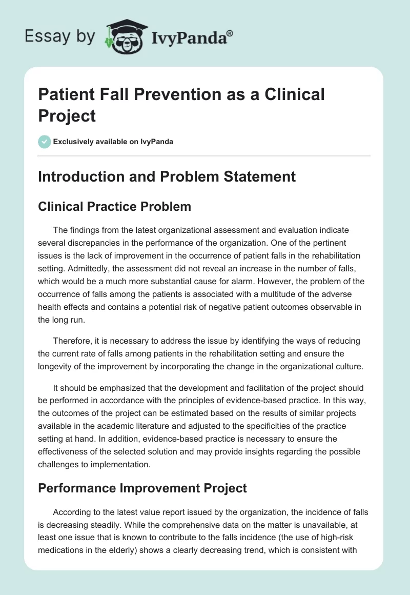 Patient Fall Prevention as a Clinical Project. Page 1
