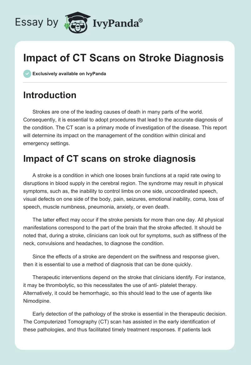 Impact of CT Scans on Stroke Diagnosis. Page 1