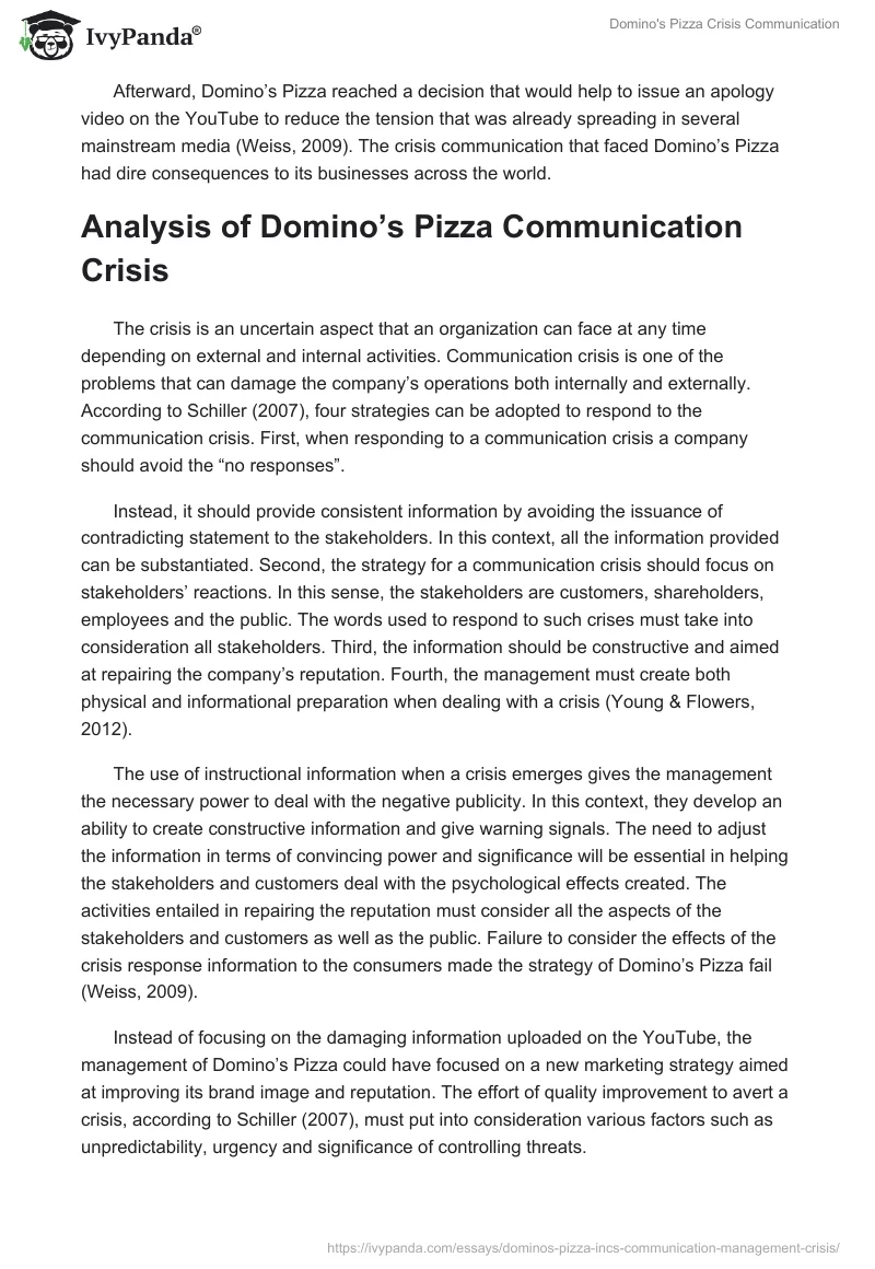 Domino's Pizza Crisis Communication. Page 3