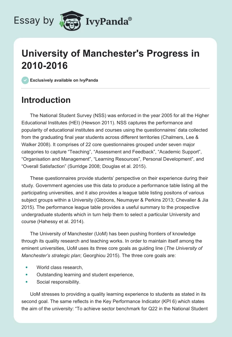 University of Manchester's Progress in 2010-2016. Page 1