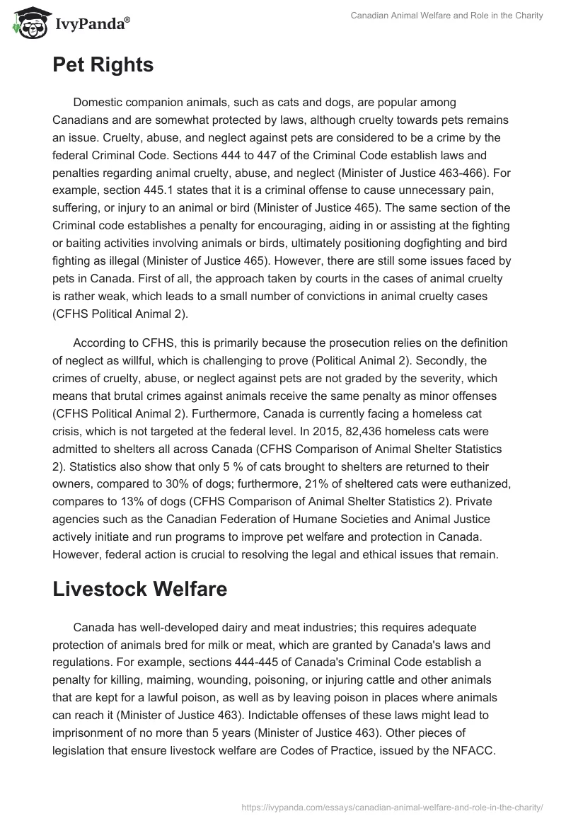 Canadian Animal Welfare and Role in the Charity. Page 2