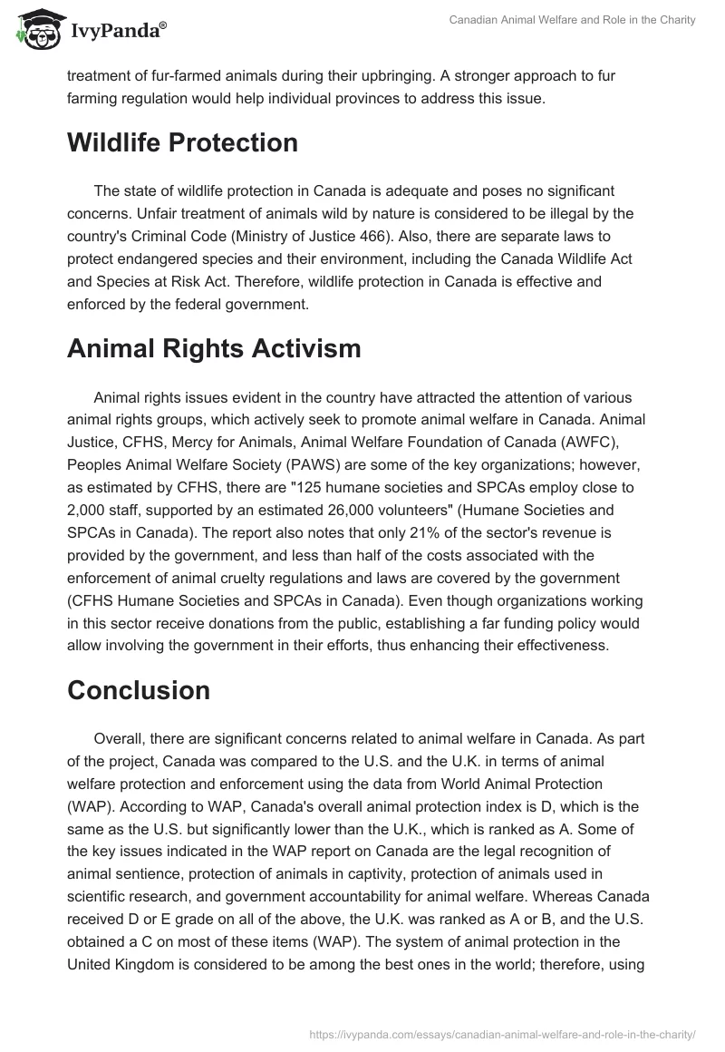 Canadian Animal Welfare and Role in the Charity. Page 4