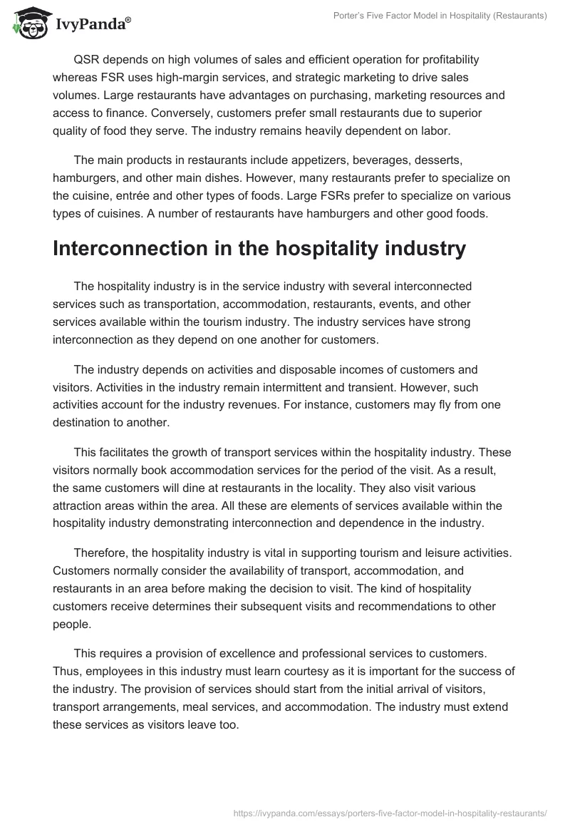 Porter’s Five Factor Model in Hospitality (Restaurants). Page 5