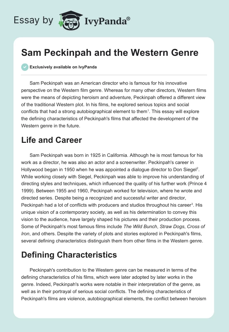 Sam Peckinpah and the Western Genre. Page 1