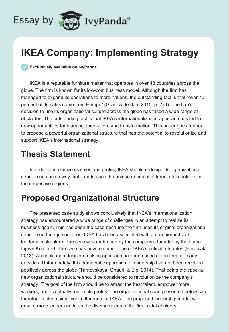 IKEA Company: Implementing Strategy. Page 1