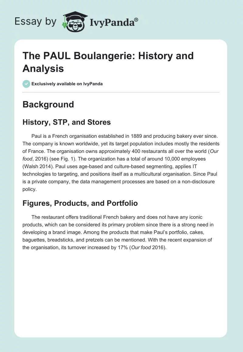 The "PAUL" Boulangerie: History and Analysis. Page 1