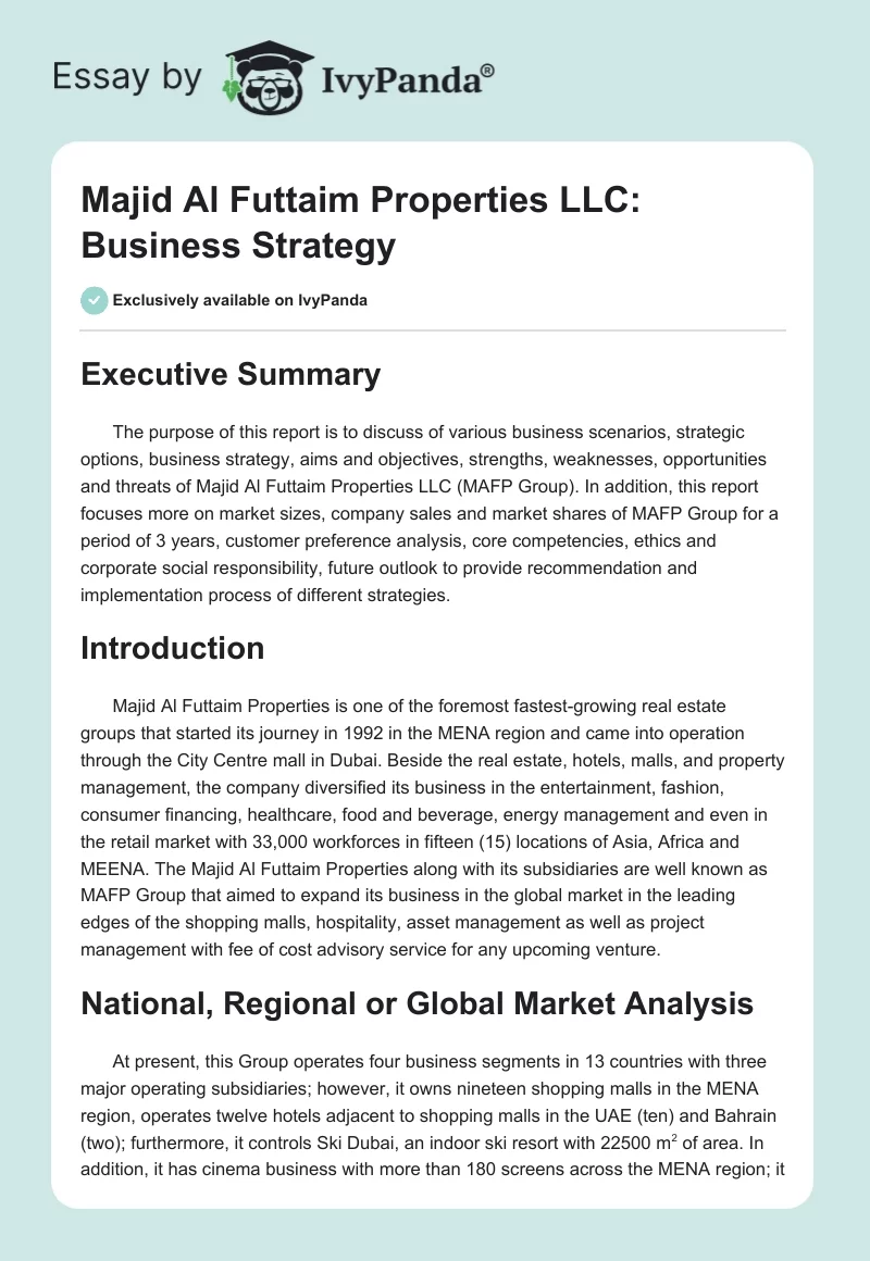Majid Al Futtaim Properties LLC: Business Strategy. Page 1