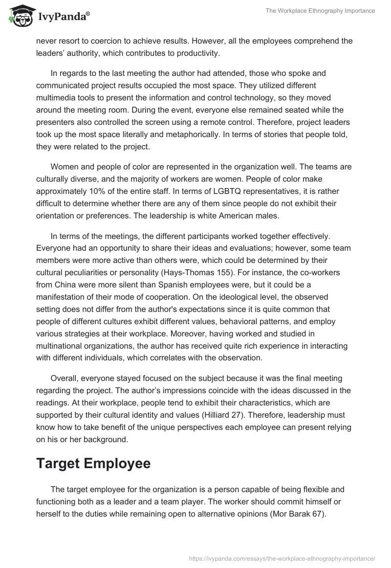 The Workplace Ethnography Importance. Page 2